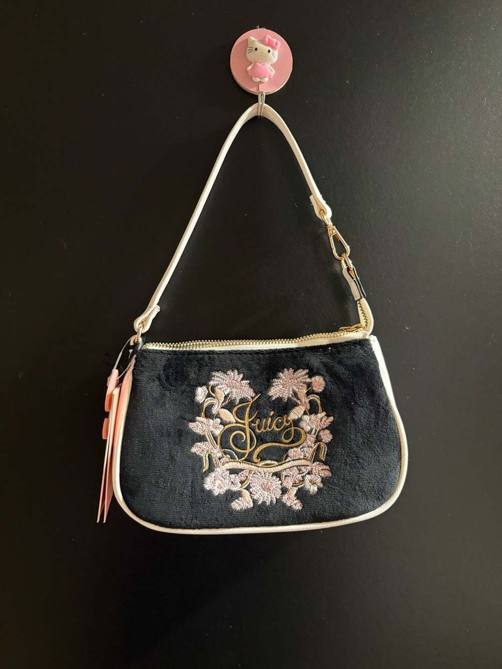 Juicy Couture Black Velour Floral Embroidered Mini Handbag